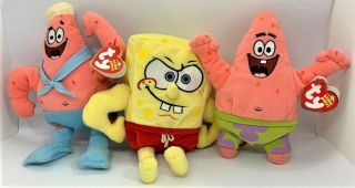 2006 Ty Beanie Babies Musclebob Buffpants Patrick Star Barnacle Boy Cond.