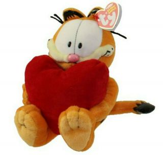 Ty Garfield The Cat With The Big Red Heart Beanie Baby Vtg Retired Mwmt In Case