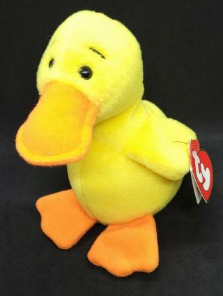 Ty1993 Quackers The Duck Beanie Baby 3rd Gen Hang/2nd Tush - With Tags