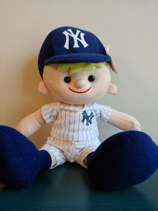 Vintage Team Mlb Baseball 19 " Plush Boy Figure Ny Yankees W/ Uniform Hat & Tag
