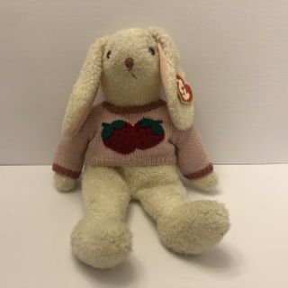 Ty Classic Curly Bunny White Strawberry Sweater 18 " Vintage Stuffed Animal 1991