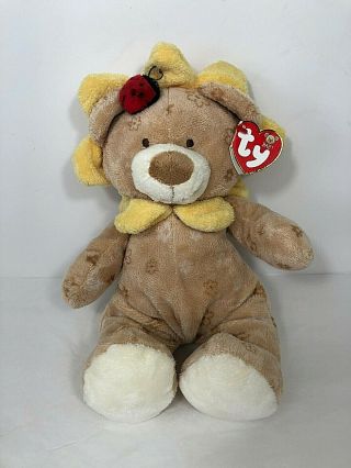 Ty Pluffies Baby Blossom - 2004 Tan Bear Yellow Flowers Love To Baby Plush