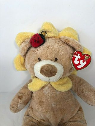 Ty Pluffies Baby Blossom - 2004 Tan Bear Yellow Flowers Love To Baby Plush 2