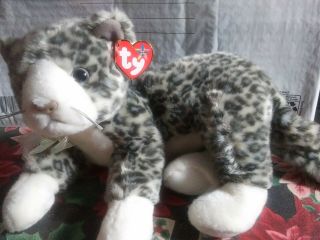 Retired Ty Purr The Cat Buddy - With Tags 14 " Grey Gray Leopard 2002