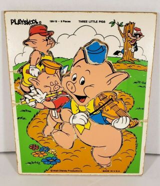 Vintage Playskool Three Little Pigs Puzzle Walt Disney Productions Complete