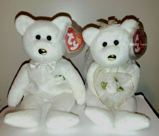 Ty Beanie Baby Set - His & Hers The Bride & Groom Wedding Bears (exclusive) Mwmt