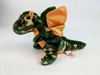 Ty Beanie Baby Dragon Razor No Ear Tag Camo Orange Camouflage