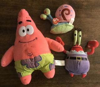 Ty Beanie Babies Spongebob Squarepants Gary Patrick Mr Krabs Set Of 3