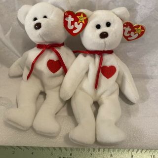 Ty Beanie Baby Valentino 2 White Teddy Bear Love Double “ii” Error Bears Oddity