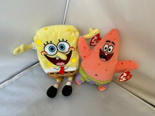 Ty Beanie Baby Spongebob Squarepants & Patrick & Tags Cond