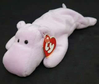 Ty1993 Happy The Hippo Beanie Baby - 3rd Gen Hang Tag/1st Tush - Mwmt