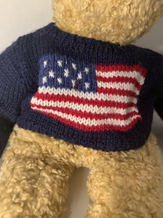 Vintage 1990 Ty Classic Curly Beanie Buddy Teddy Bear Patriotic Flag Sweater 17 
