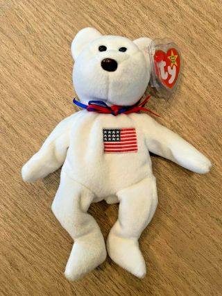 Retired Ty Beanie Baby " Libearty " W/tag & Protector And In