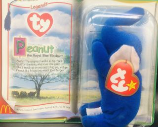 Vtg Ty Beanie Baby Peanut Royal Blue Elephant 1995 Plush Toys Collectible