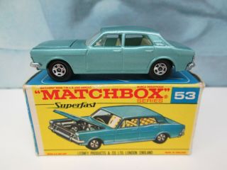 Matchbox/ Lesney 53c Ford Zodiac Mk4 Met Blue - Superfast - Narrow Wheels - Boxed