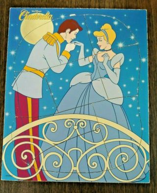 Vintage Disney 1980 Cinderella Prince Charming Puzzle Wood Tray 8pc