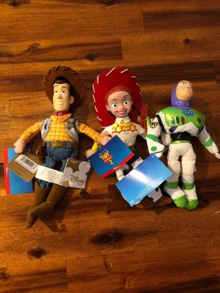 Disney Toy Story 2 Mini Bean Bag 10.  5” Woody,  9” Jessie And 9.  5” Buzz Light Year