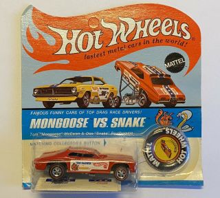 Vintage 1969 Hot Wheels Redlines Tom Mcewen Mongoose Vs Snake In Blister Pack