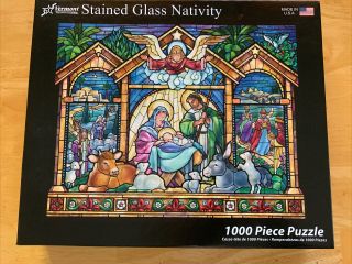 Stained Glass Nativity 1000 Piece Jigsaw Puzzle 30”x24” Vermont Christmas Co