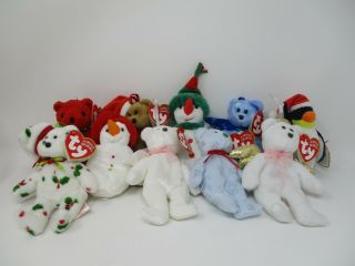 Ty Jingle Beanies Snowgirl,  1997,  1998 And 1999 Holiday Teddy,  Mistletoe,  Zero,