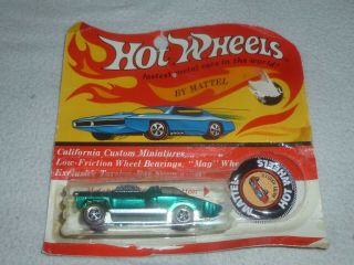 On Card Hairy Hauler Hotwheels Redline & Button Mattel Rare 1969 Noc Aqua