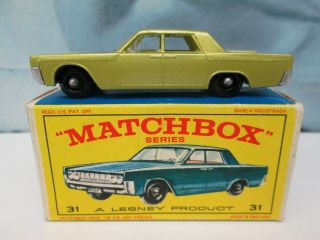 Matchbox/ Lesney 31c Lincoln Continental Lime Green - Black Plastic Wh.  - Boxed