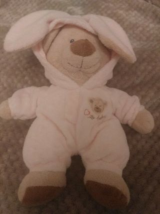 Ty Pluffies 2005 Teddy Bear In Removable Pink Bunny Rabbit Pajamas Plush 8 "