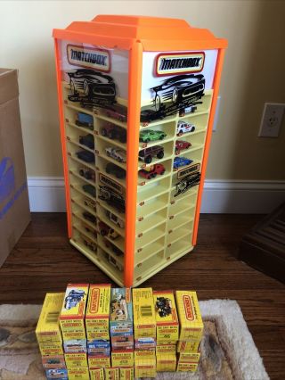 Matchbox Rotating Store Display Stand With 77 Assorted Matchbox Vehicles & Boxes