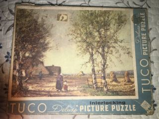 Vtg Tuco Deluxe Picture Puzzle Jigsaw Autumn In The Lowlands Painting Wieringa