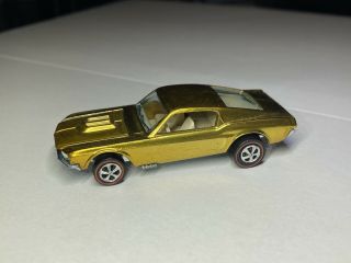 1968 Hot Wheels Redline Custom Mustang Gold Us White Interior