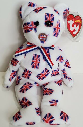 Rare Ty Beanie Babies " Jack (flag Nose) " Uk Exclusive Teddy Bear - Mwmts Gift