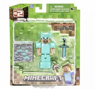 Minecraft Overworld Steve With Diamond Armor Figure Pack Jazwares | 2.  75 " Inch