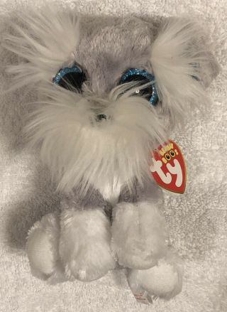 Retired 2015 Ty Beanie Boos - Whiskers - Nwt - 6” Grey & White Terrier Dog