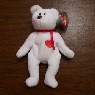 Ty Beanie Baby Valentino The Bear 1994 W/tag Errors,  Pvc Pellets,  Brown Nose Nwt