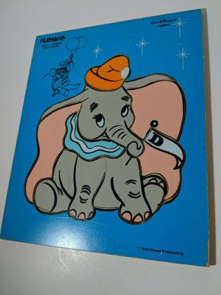 Vintage Wood Tray Puzzle Playskool Dumbo Elephant 190 - 12 Walt Disney