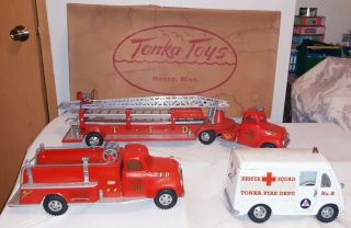 Vintage 1956 Tonka No.  900 - 6 Fire Department 3pc Set