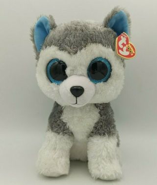 Ty Beanie Boos 6 " Slush Husky Puppy Plush Stuffed Animal Toy W/ Heart Tags