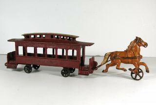 1890s Cast Iron Horse Drawn Broadway Line Street Trolley Toy By Wilkins Toys