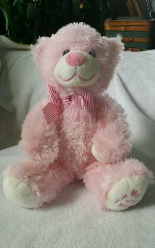 Baby Ty Pink My First Teddy Bear Pluffies Classic Plush Stuffed Toy 2013 13 "