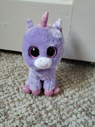 Ty Beanie Boos - Rainbow The Purple Unicorn 6 " (gently,  Purple Tag Intact)