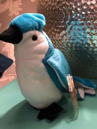 Ty " Rocket " Retired Beanie Baby With Very Rare Errors Blue Jay Collectable