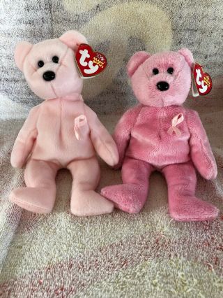 Ty Beanie Babies Aware And Support Breast Cancer Awareness Bears Pink Ribbon