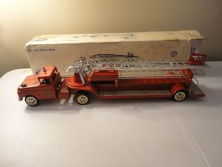Vintage 1961,  Tonka Aerial Ladder Fire Truck,  Box Is 33 " Lg,  No.  1348