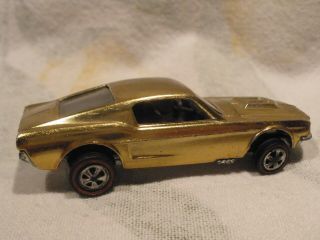 1968 Hot Wheels Redline Custom Shiny Gold Mustang Car Brown Interior