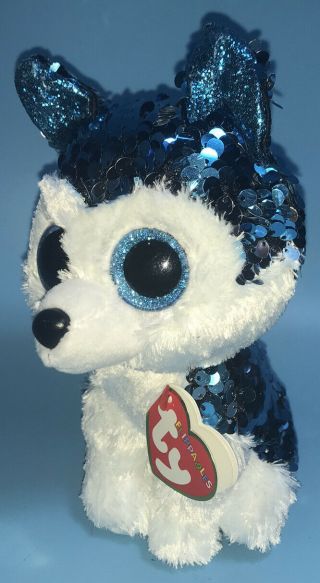 Ty Beanie Boos Flippables 6 " Slush The Color Changing Sequins Husky Plush Mwmts