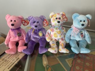 Four Easter Beanie Baby Bears