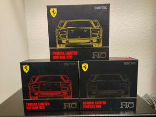 Tommy Tech 1/64 Tomica Limited Vintage Neo Ferrari F40 Yellow,  Red And Black Set