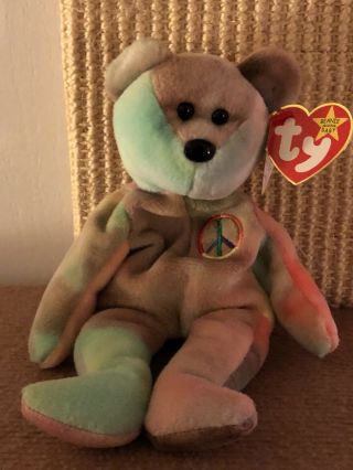 1996 Ty Beanie Babies Peace The Tie - Dyed Bear W/tags (9 Inch)