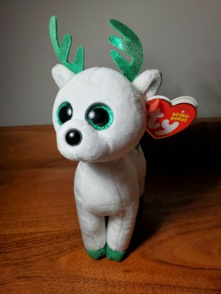 Ty Beanie Baby - Peppermint The Green & White Reindeer (6 Inch) Mwmt