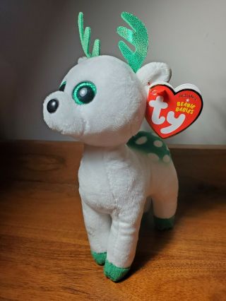 Ty Beanie Baby - PEPPERMINT the Green & White Reindeer (6 Inch) MWMT 2